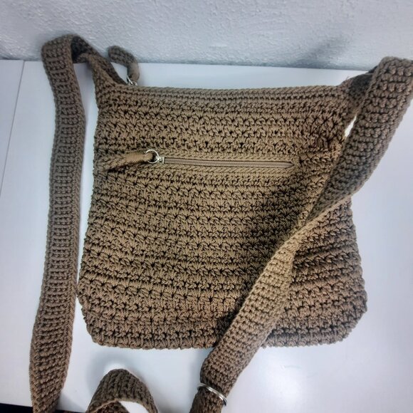 The Sak Crochet Shoulder Bag Brown Woven Purse Crossbody Tote Boho Style EUC 10" - Picture 1 of 7
